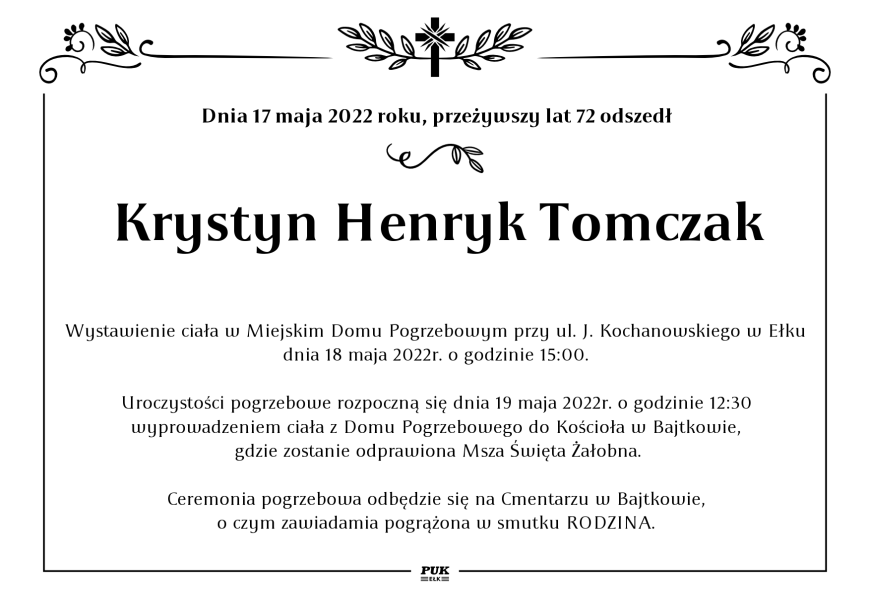Krystyn Henryk Tomczak - nekrolog